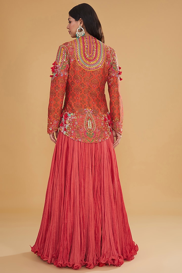 Multi-Colored Chanderi Silk Mirror Embroidered Jacket Set by Debyani at Pernia's Pop Up Shop