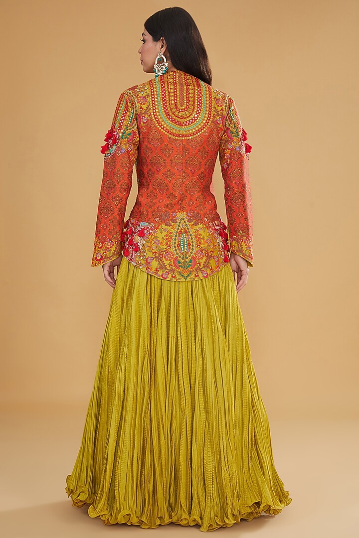 Multi-Colored Chanderi Silk Mirror Embroidered Jacket Set by Debyani at Pernia's Pop Up Shop