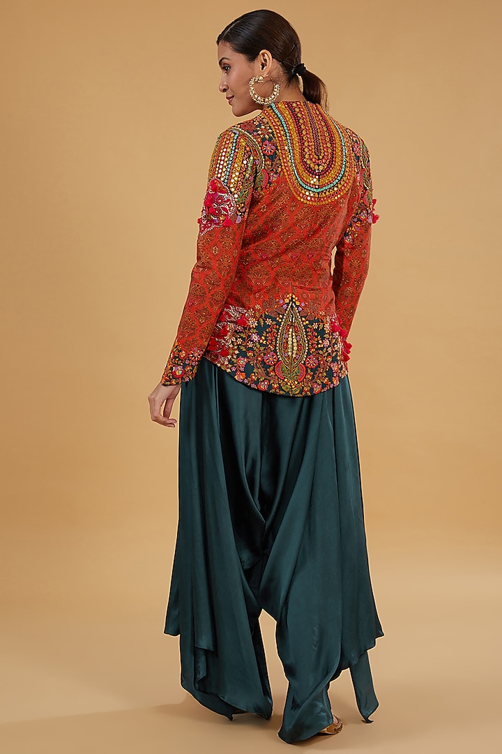 Multi-Colored Chanderi Silk & Modal Satin Mirror Work Jacket Set by Debyani at Pernia's Pop Up Shop
