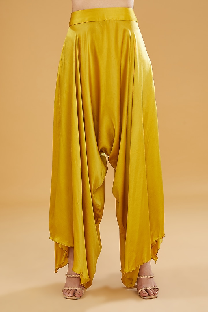 Mustard Chanderi Silk Mirror Work Short Jacket Set by Debyani at Pernia's Pop Up Shop