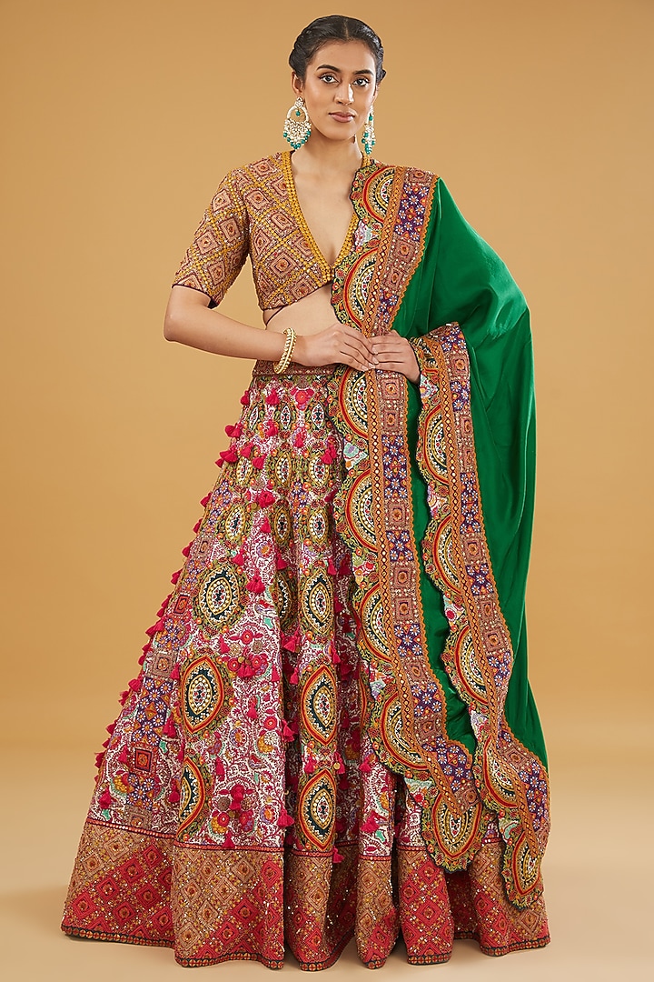 Magenta Chanderi Bridal Lehenga Set by Debyani at Pernia's Pop Up Shop