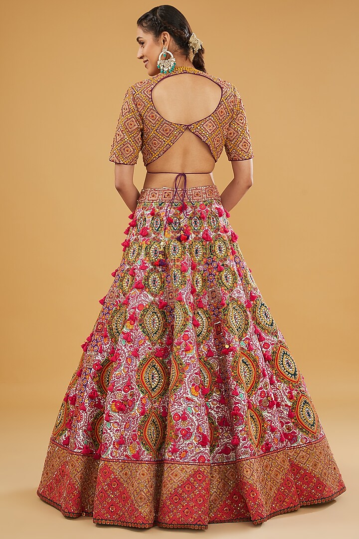 Magenta Chanderi Bridal Lehenga Set by Debyani at Pernia's Pop Up Shop