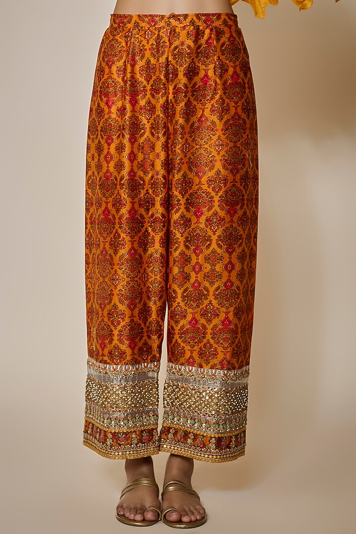 Mustard Chanderi Silk Meenakari Crushed Tunic Set by Debyani at Pernia's Pop Up Shop