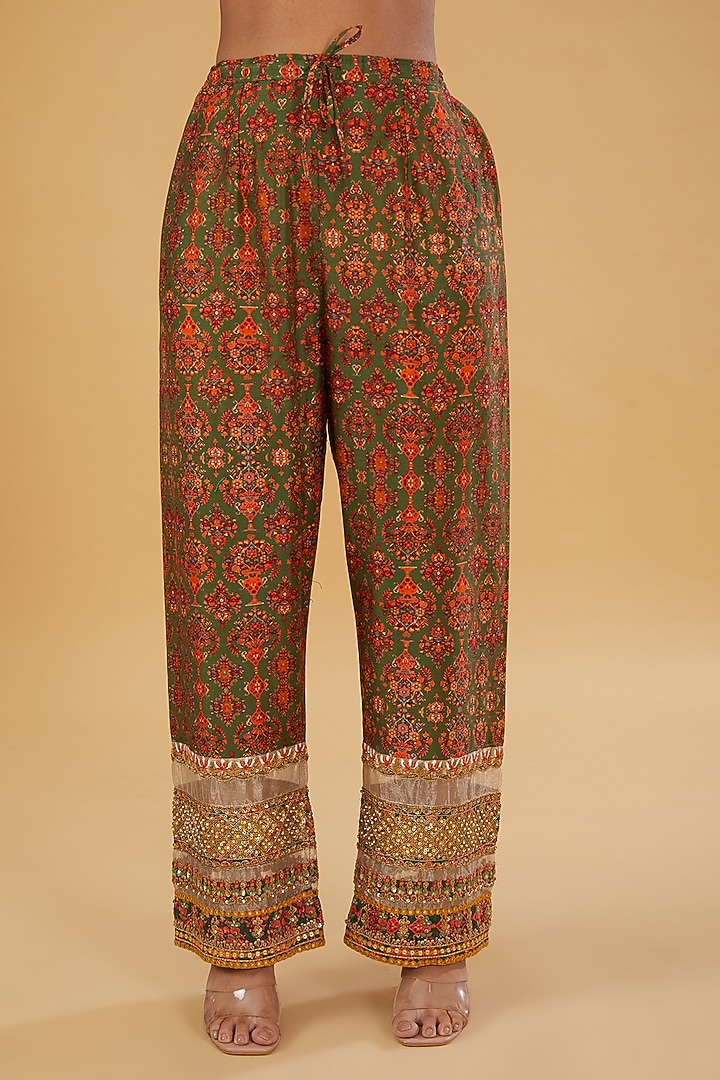 Emerald Green Chanderi Silk Crushed Tunic Set by Debyani at Pernia's Pop Up Shop
