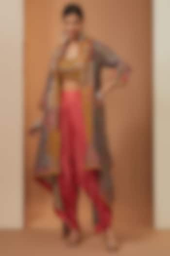 Multi-Colored Organza Mirror Work High-Low Cape Set by Debyani at Pernia's Pop Up Shop