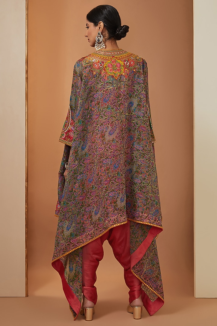 Multi-Colored Organza Mirror Work High-Low Cape Set by Debyani at Pernia's Pop Up Shop