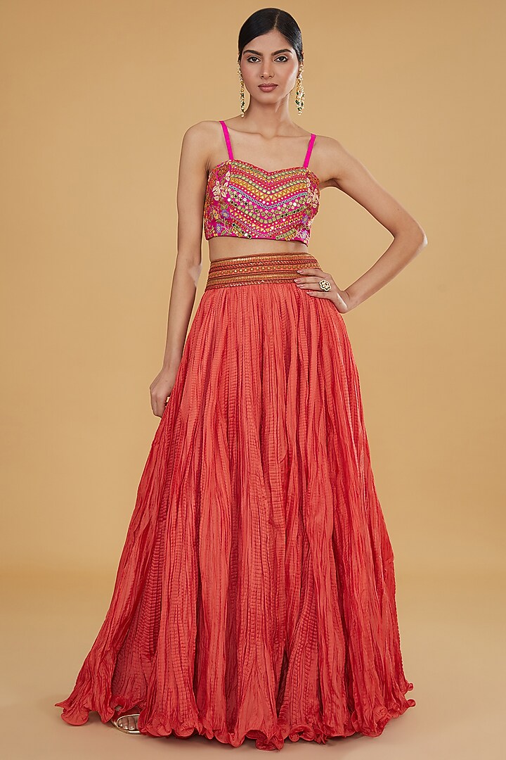 Pink Organza Paisley Printed Cape Set by Debyani at Pernia's Pop Up Shop