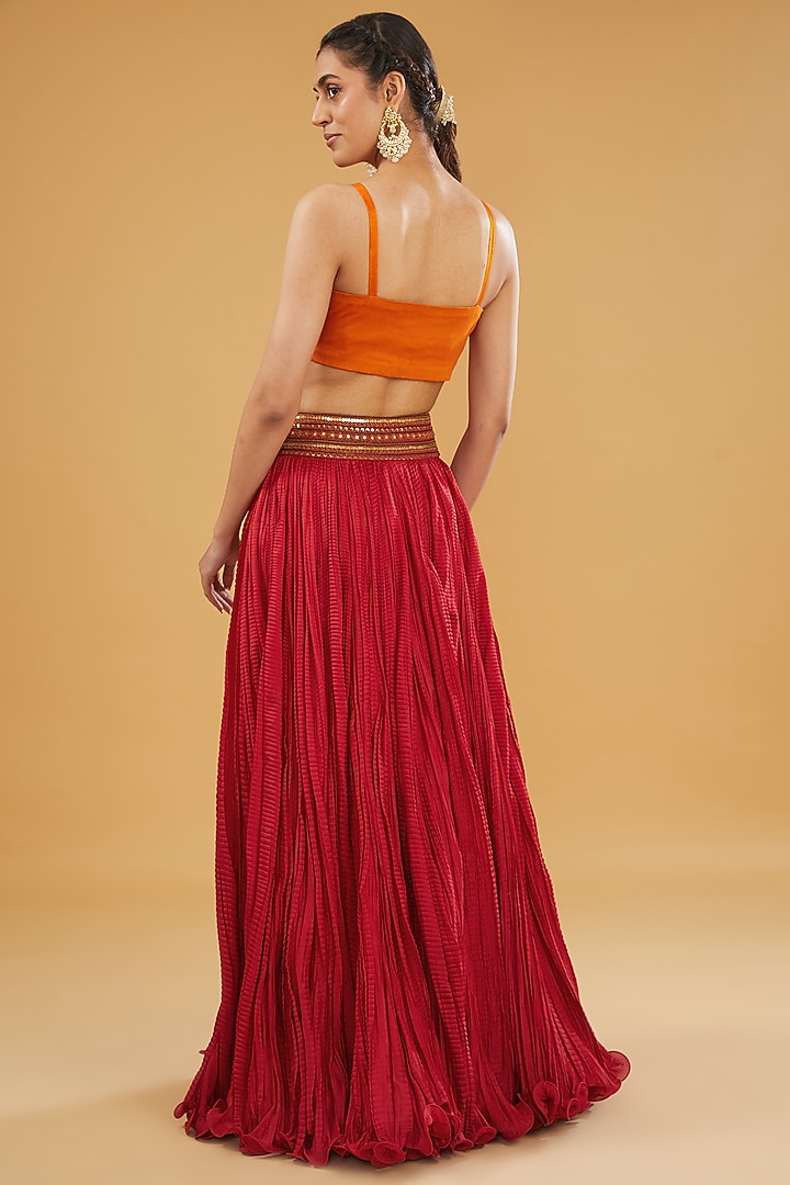 Red Organza Printed Cape Set by Debyani at Pernia's Pop Up Shop