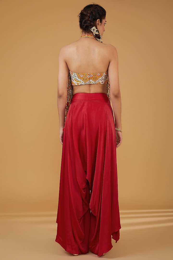 Red Chanderi Silk Flared Pant Set by Debyani at Pernia's Pop Up Shop