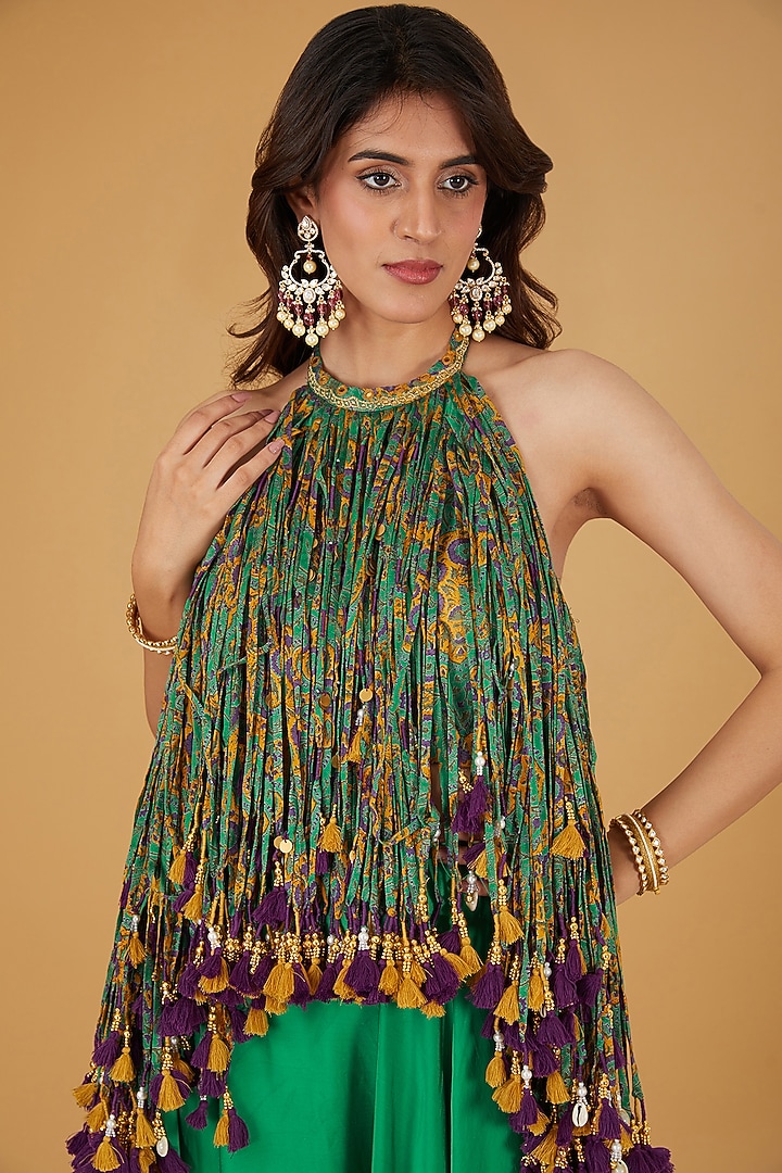 Green Silk Tassels Work Co-Ord Set by Debyani at Pernia's Pop Up Shop