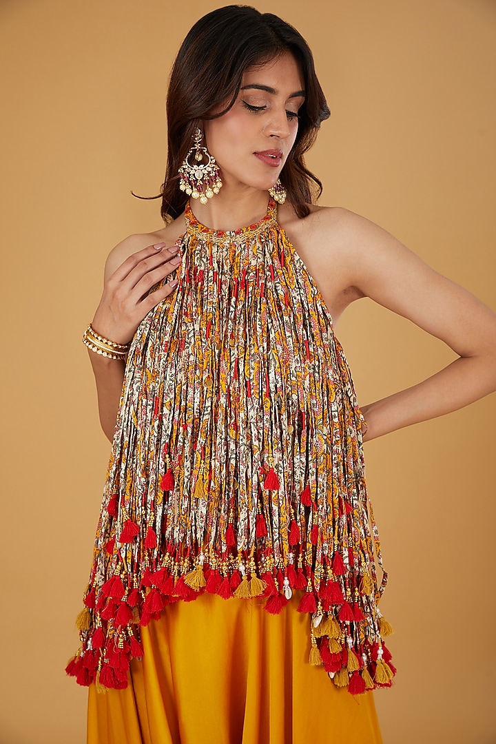 Mustard Silk Tassels Work Co-Ord Set by Debyani at Pernia's Pop Up Shop
