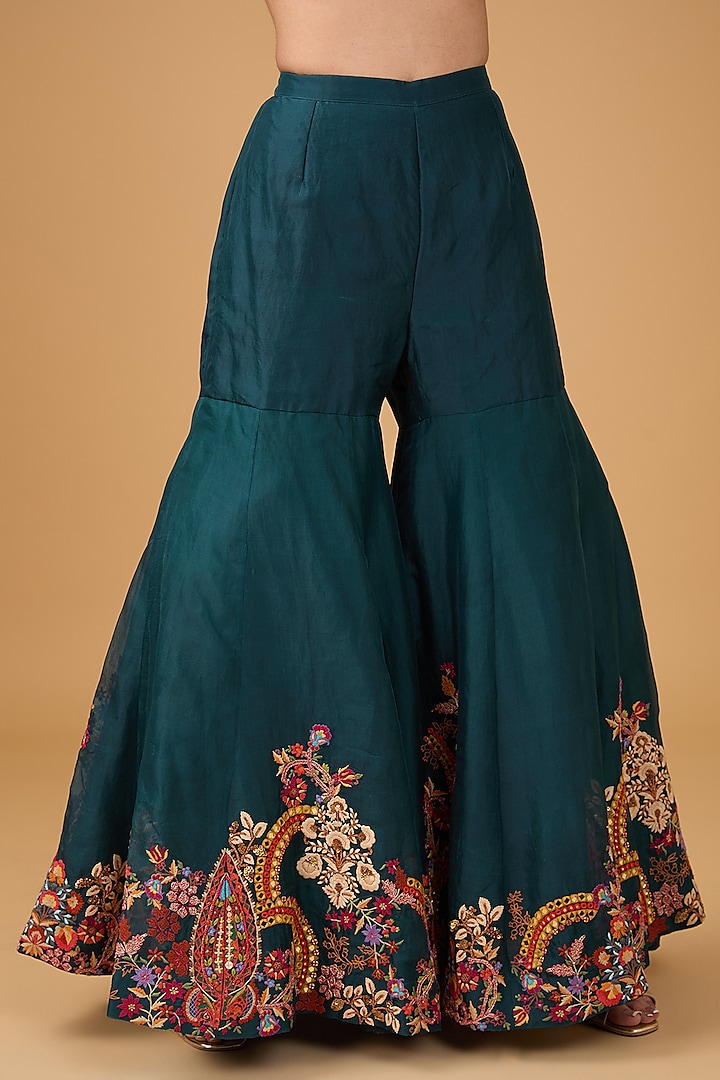 Blue Organza Embroidered Bridal Sharara Set by Debyani at Pernia's Pop Up Shop