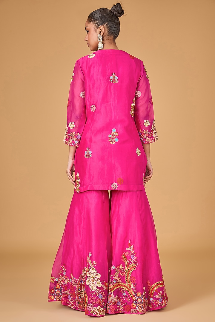 Magenta Organza Bridal Sharara Set by Debyani at Pernia's Pop Up Shop