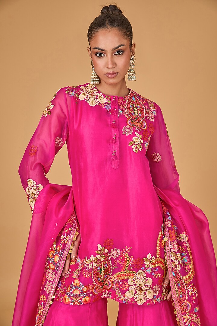 Magenta Organza Bridal Sharara Set by Debyani at Pernia's Pop Up Shop