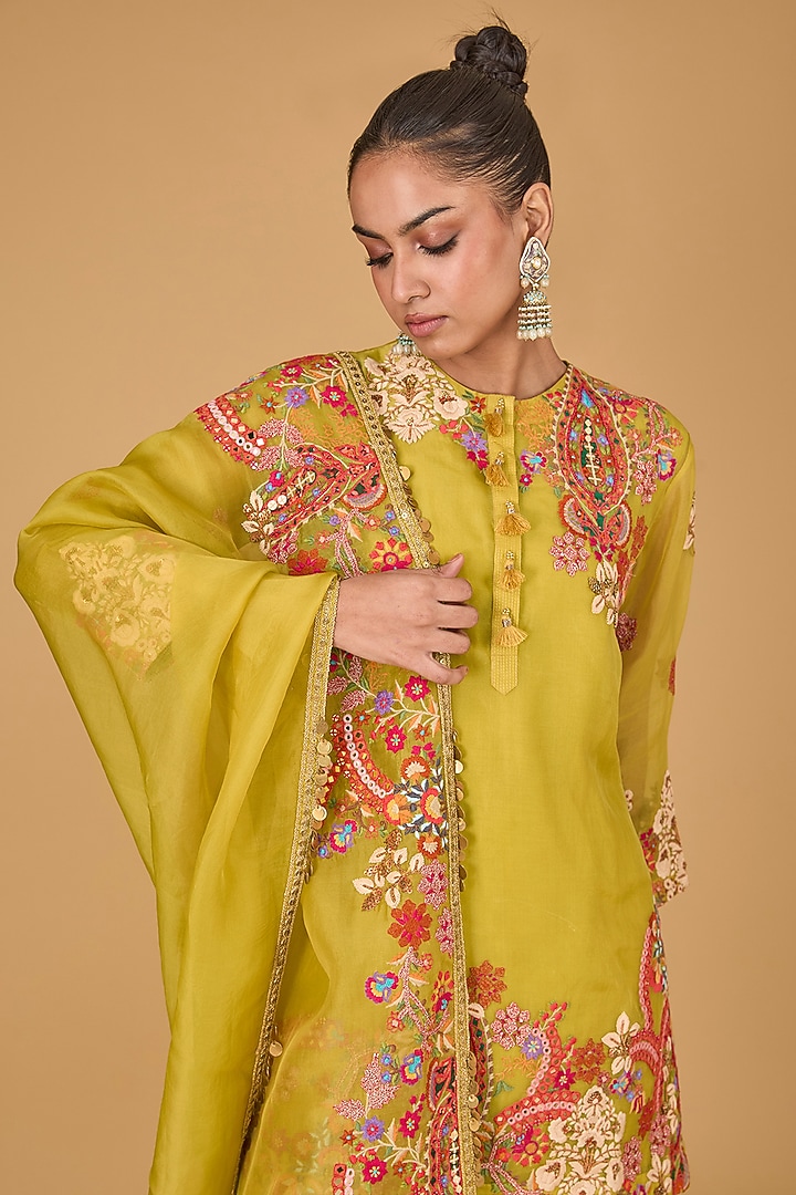 Yellow Organza Bridal Sharara Set by Debyani at Pernia's Pop Up Shop