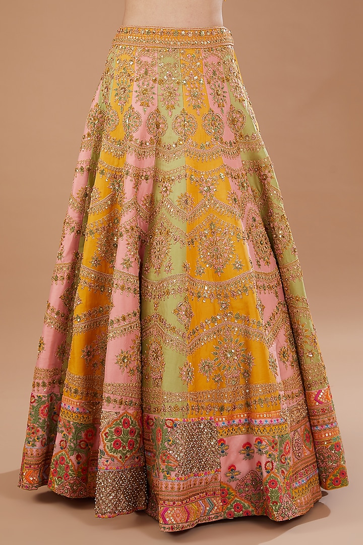 Multi-Colored Organza Hand Embroidered Bridal Lehenga Set by Debyani at Pernia's Pop Up Shop