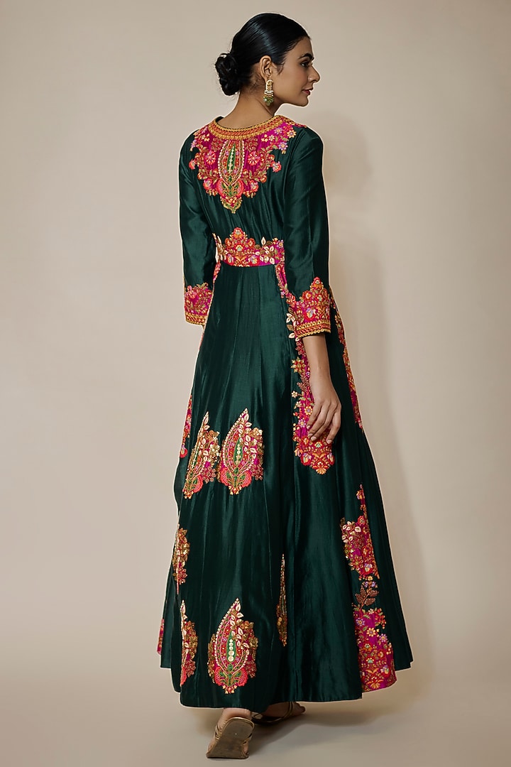 Blue Chanderi Silk Bridal Anarkali Set by Debyani at Pernia's Pop Up Shop