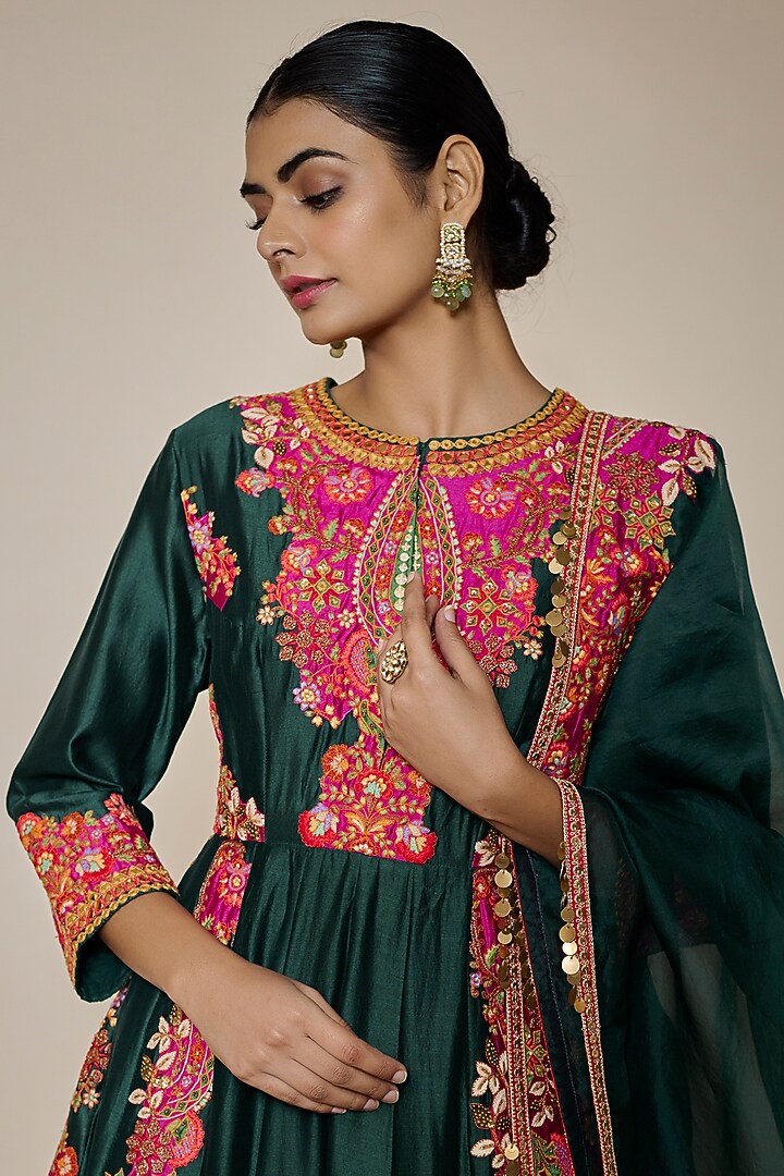 Blue Chanderi Silk Bridal Anarkali Set by Debyani at Pernia's Pop Up Shop