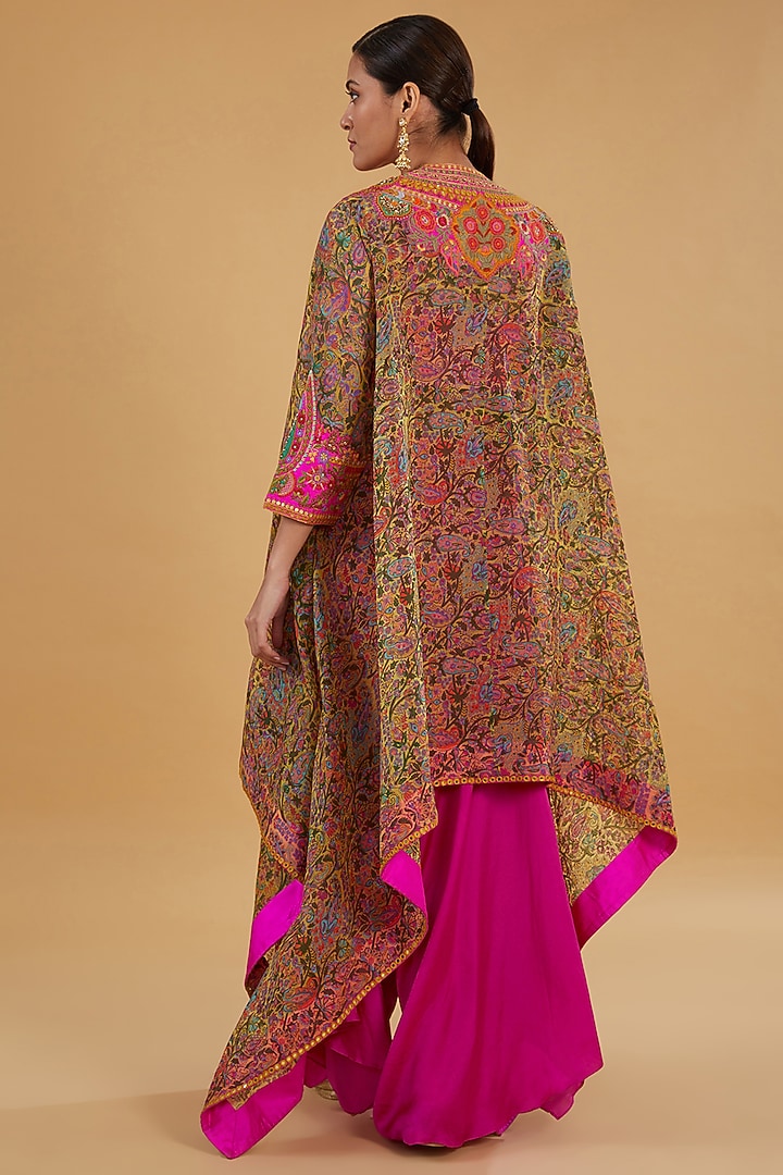 Multi-Colored Organza & Silk Patchwork Printed High-Low Cape Set by Debyani at Pernia's Pop Up Shop