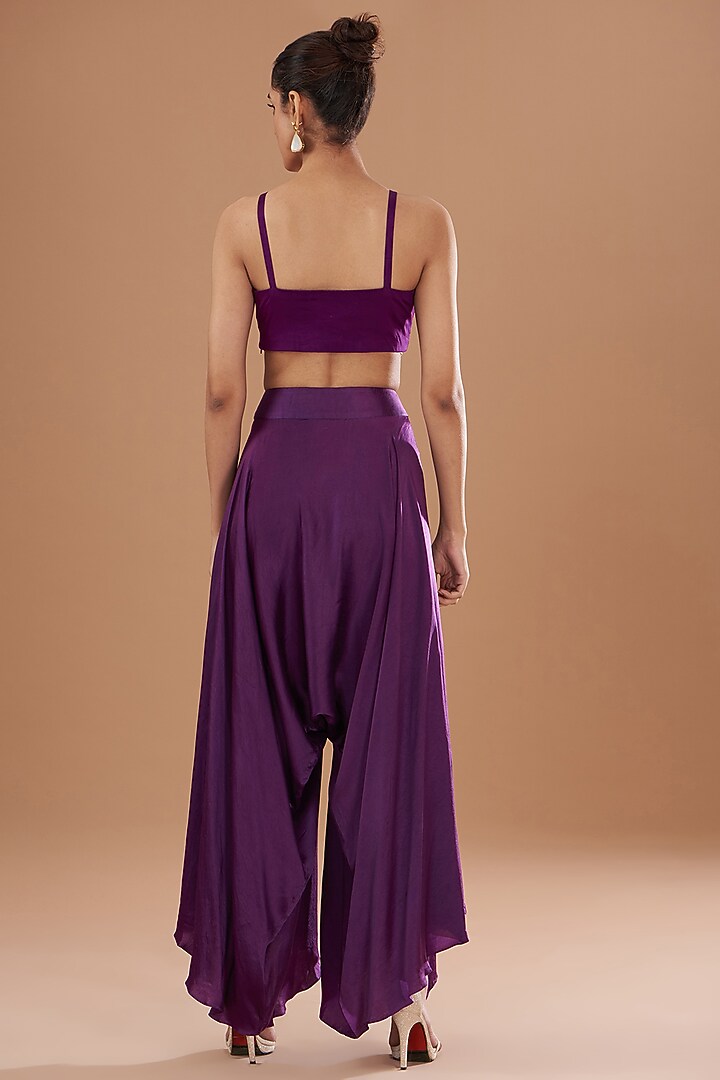 Purple Organza & Silk Patchwork Printed High-Low Cape Set by Debyani at Pernia's Pop Up Shop