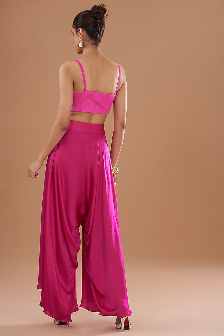 Magenta Organza & Silk Patchwork Printed High-Low Cape Set by Debyani at Pernia's Pop Up Shop