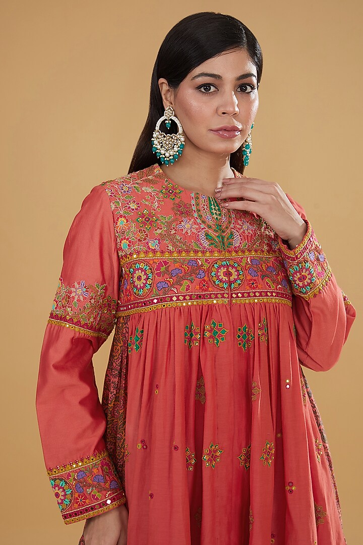 Multi-Colored Chanderi Silk & Cotton Silk Embroidered Bridal Sharara Set by Debyani at Pernia's Pop Up Shop