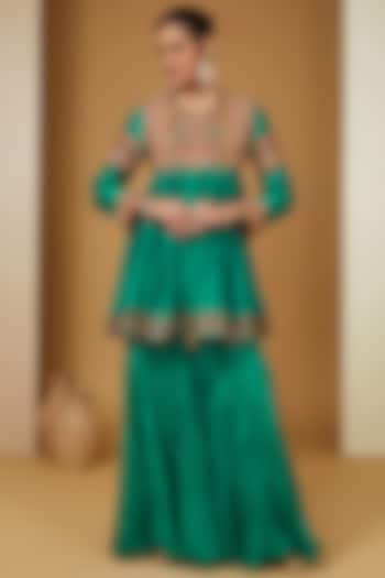 Emerald Green Crushed Skirt Set by Debyani at Pernia's Pop Up Shop