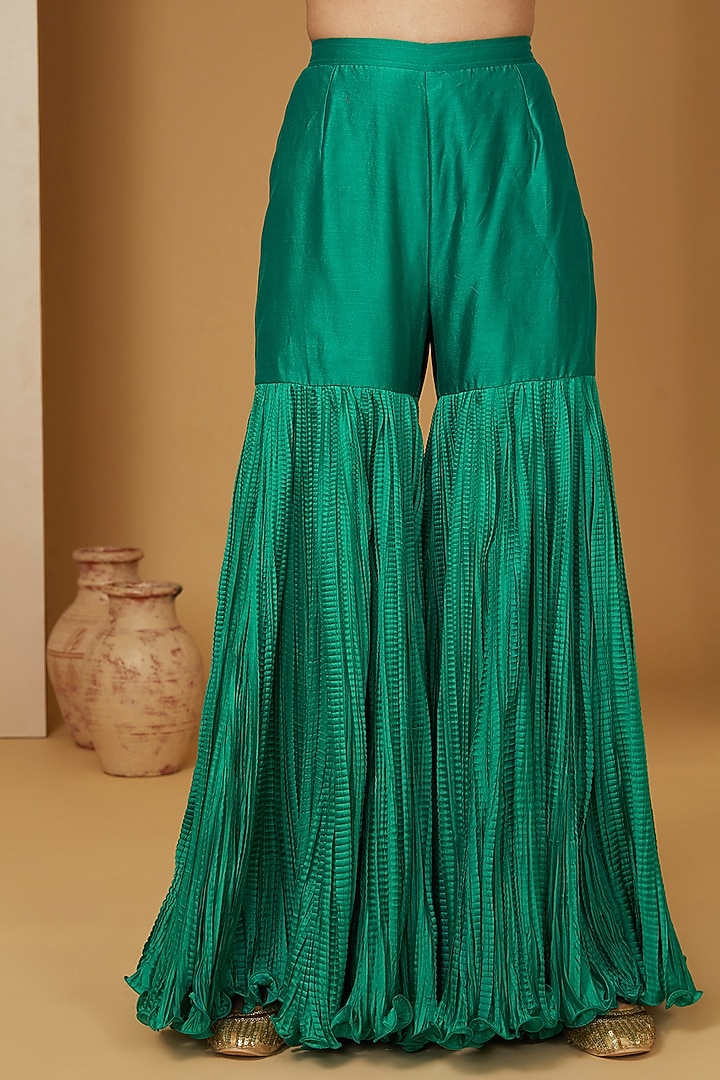 Emerald Green Crushed Skirt Set by Debyani at Pernia's Pop Up Shop