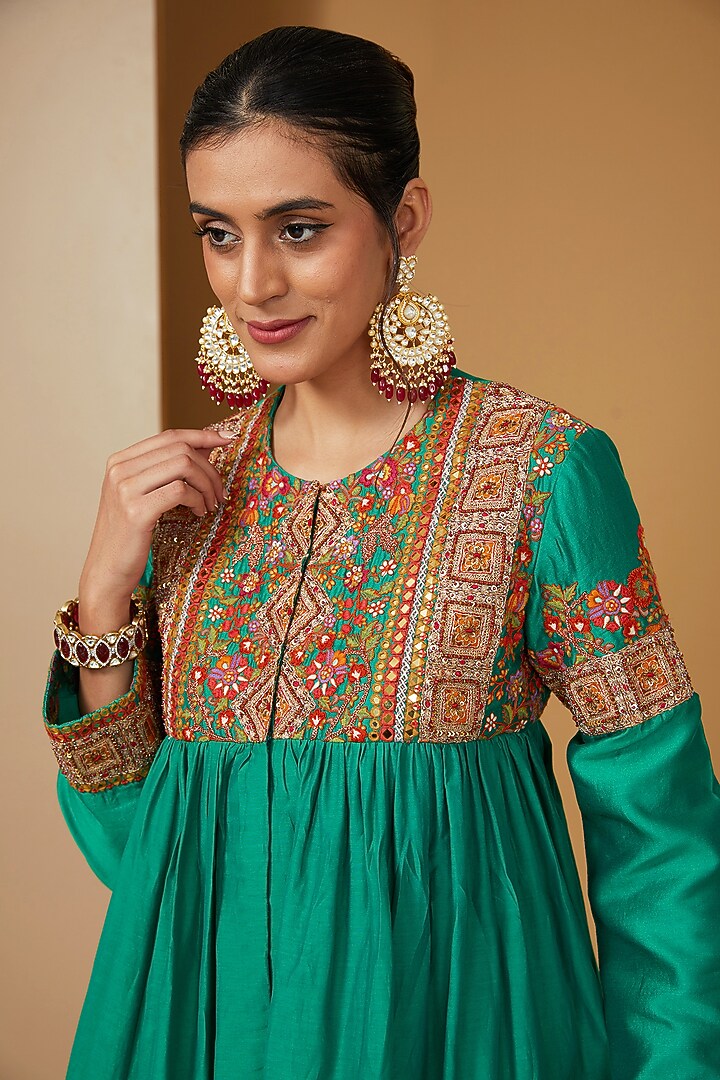 Emerald Green Crushed Skirt Set by Debyani at Pernia's Pop Up Shop