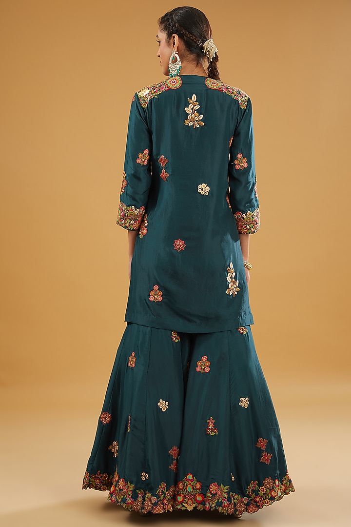 Green Silk Bridal Sharara Set by Debyani at Pernia's Pop Up Shop