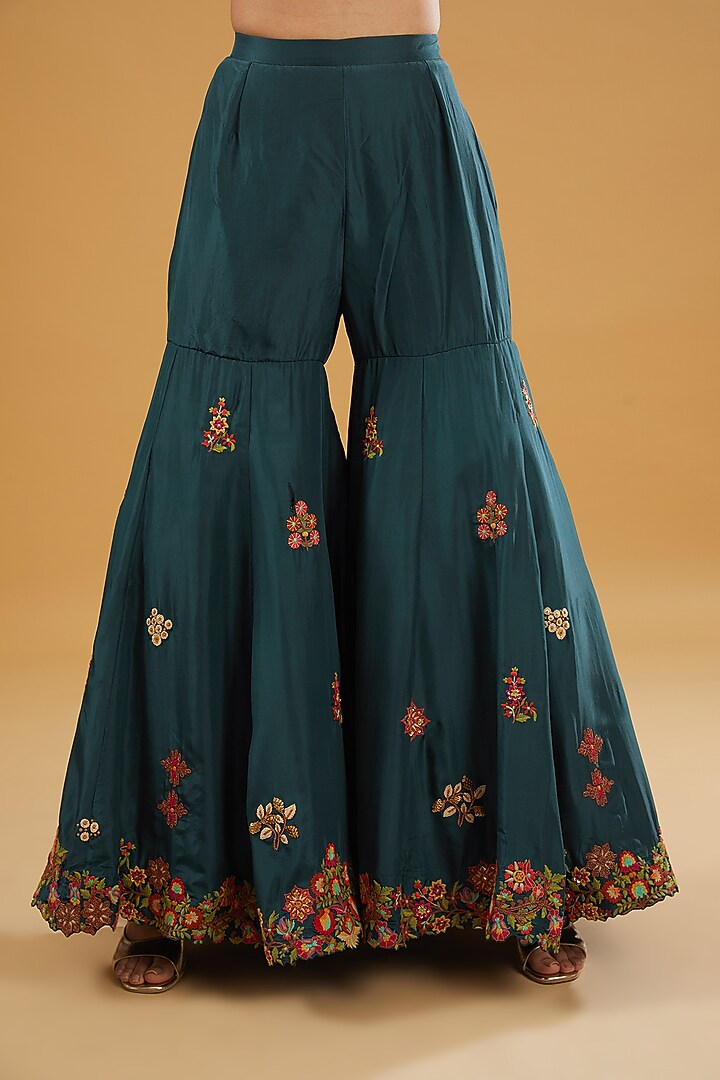 Green Silk Bridal Sharara Set by Debyani at Pernia's Pop Up Shop