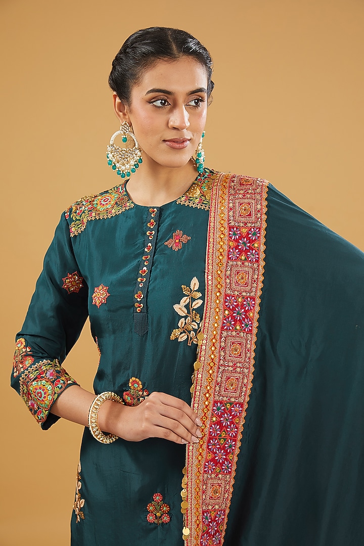 Green Silk Bridal Sharara Set by Debyani at Pernia's Pop Up Shop