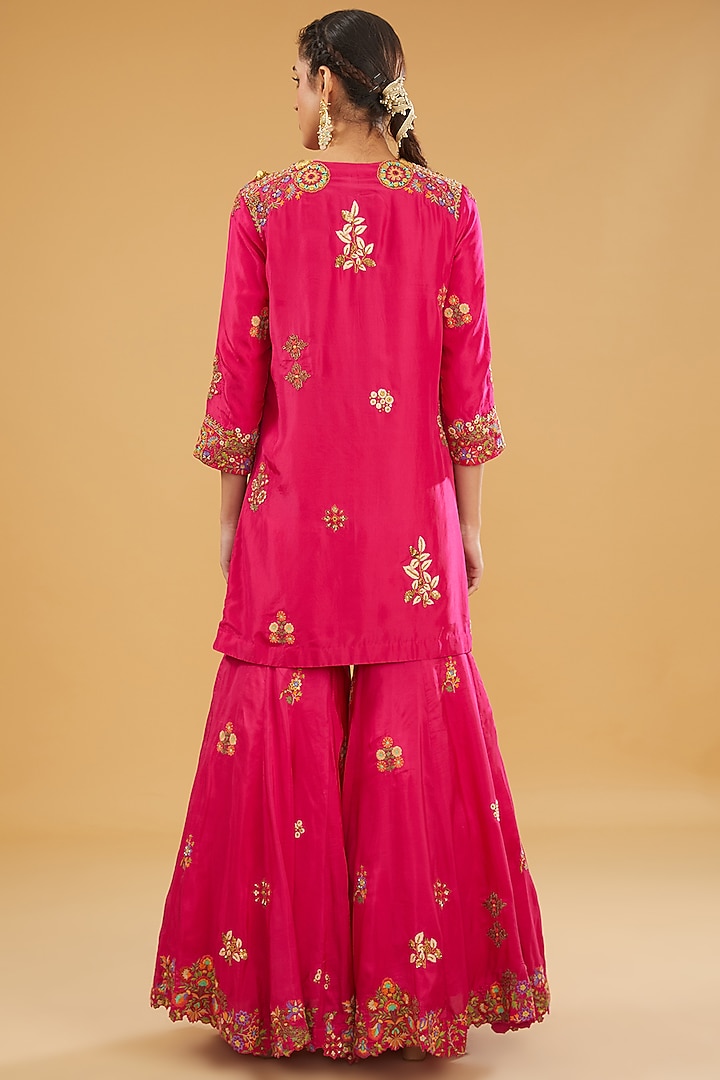 Pink Silk Bridal Sharara Set by Debyani at Pernia's Pop Up Shop