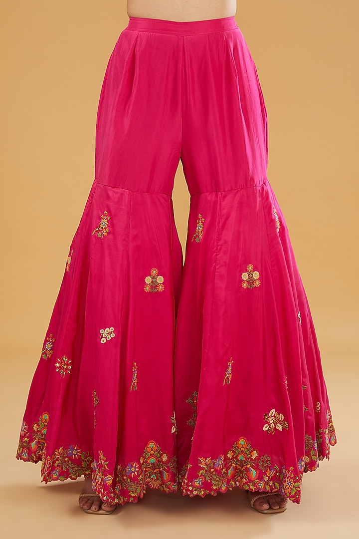 Pink Silk Bridal Sharara Set by Debyani at Pernia's Pop Up Shop