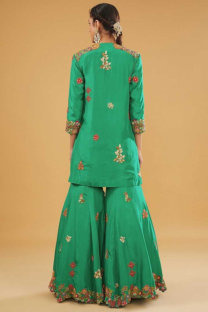 Green Silk Bridal Sharara Set by Debyani at Pernia's Pop Up Shop