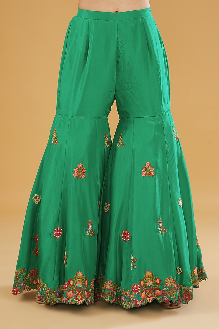 Green Silk Bridal Sharara Set by Debyani at Pernia's Pop Up Shop