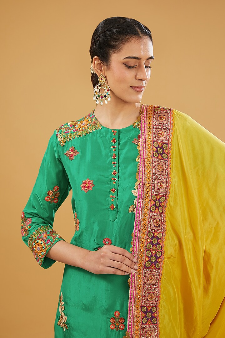 Green Silk Bridal Sharara Set by Debyani at Pernia's Pop Up Shop