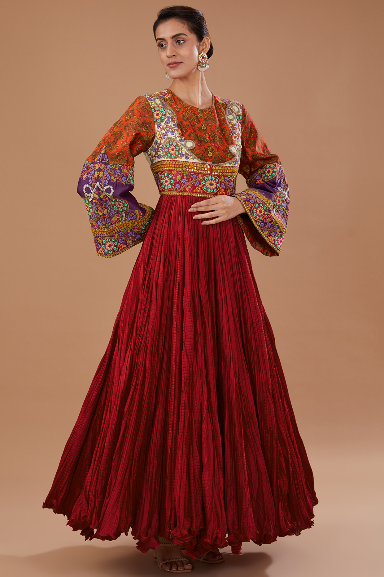 Red Chanderi Crushed Wedding Anarkali by Debyani at Pernia's Pop Up Shop