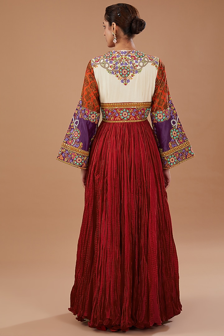 Red Chanderi Crushed Bridal Anarkali by Debyani at Pernia's Pop Up Shop