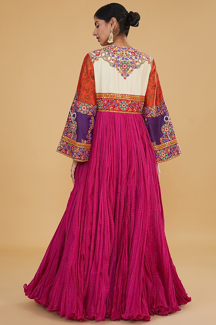 Orange & Pink Chanderi Kalidar Bridal Anarkali by Debyani at Pernia's Pop Up Shop