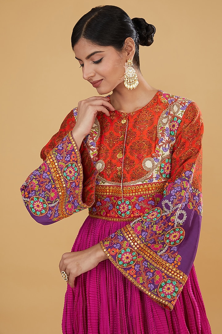 Orange & Pink Chanderi Kalidar Bridal Anarkali by Debyani at Pernia's Pop Up Shop