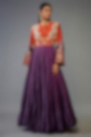 Purple Chanderi Silk Kalidar Kurta by Debyani at Pernia's Pop Up Shop