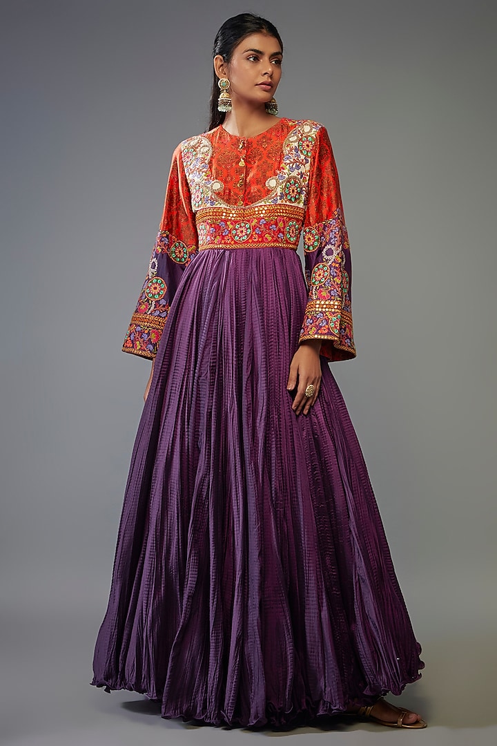 Purple Chanderi Silk Kalidar Kurta by Debyani at Pernia's Pop Up Shop