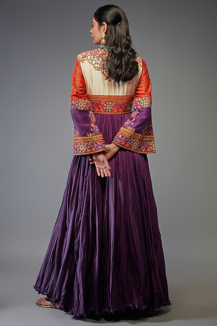 Purple Chanderi Silk Kalidar Kurta by Debyani at Pernia's Pop Up Shop