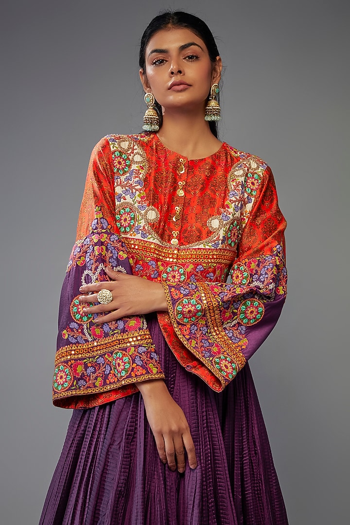 Purple Chanderi Silk Kalidar Kurta by Debyani at Pernia's Pop Up Shop