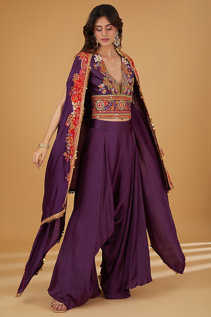 Purple Silk Cape Set by Debyani at Pernia's Pop Up Shop