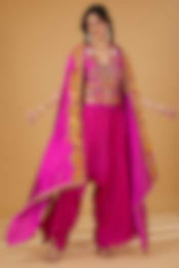 Magenta Silk Cape Set by Debyani at Pernia's Pop Up Shop
