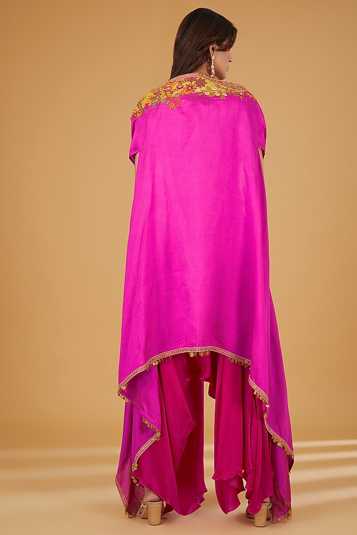 Magenta Silk Cape Set by Debyani at Pernia's Pop Up Shop