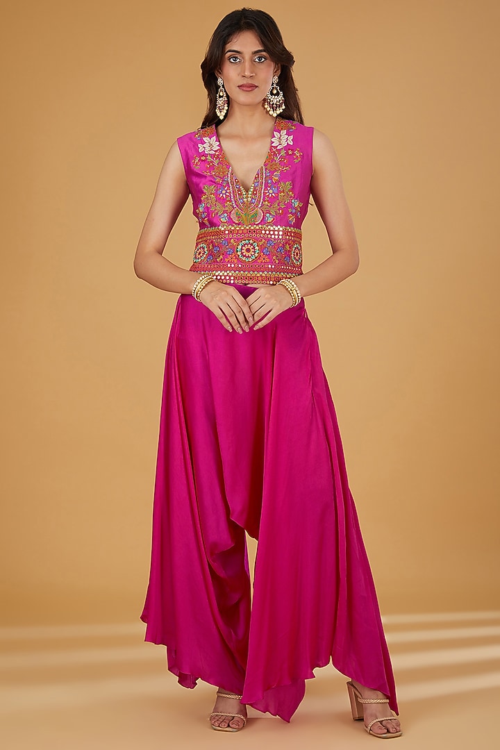 Magenta Silk Cape Set by Debyani at Pernia's Pop Up Shop