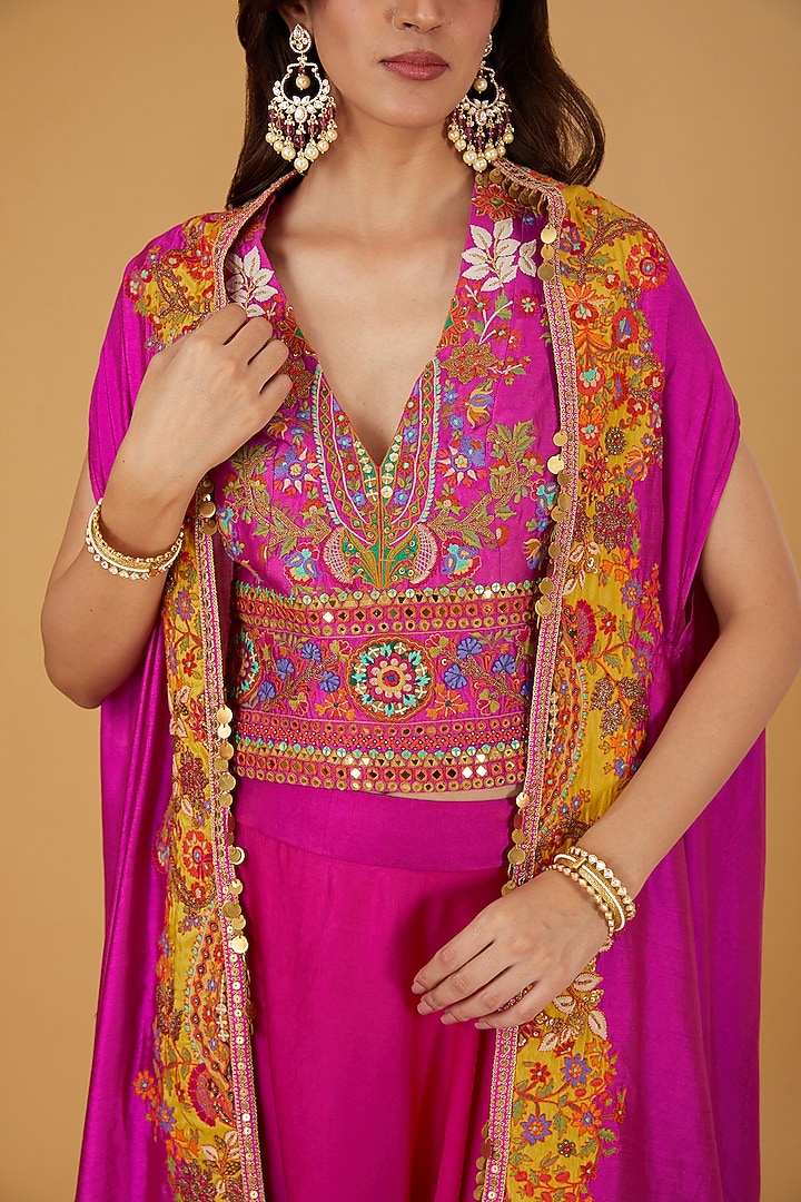 Magenta Silk Cape Set by Debyani at Pernia's Pop Up Shop
